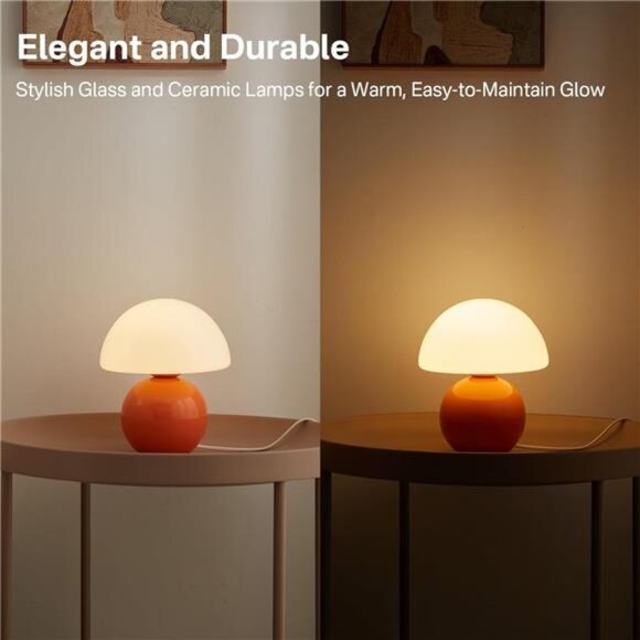 Mushroom Lamp Table Lamp Orange Cute Mini Night Light Bedside Desk Home Decor - Picture 3 of 7